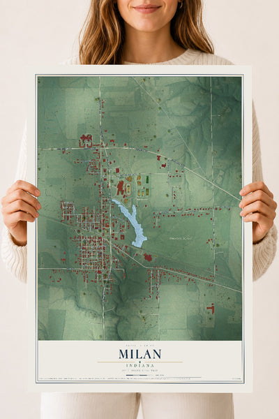 Map of Milan, Indiana, 18 x 24 inch unframed archival matte print