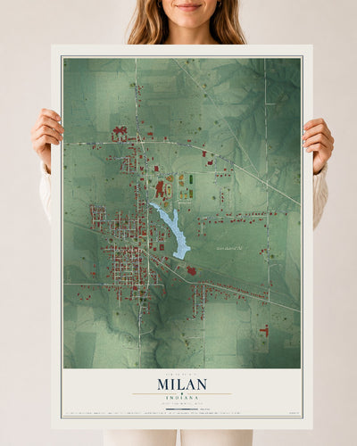 Map of Milan, Indiana, 24 x 36 inch unframed archival matte print