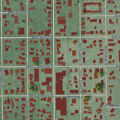 Close-up of the map of Milford, Indiana print showing street and building detail