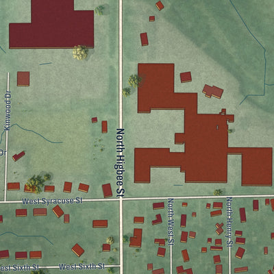 Second close-up of the map of Milford, Indiana print showing more streets and buildings