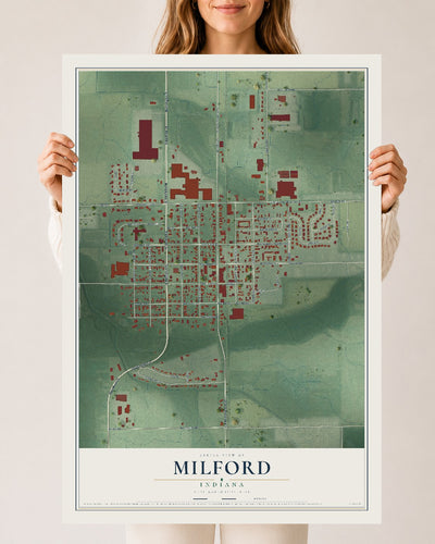 Map of Milford, Indiana, 24 x 36 inch unframed archival matte print