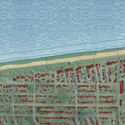 Close-up of the map of Miller, Indiana print showing street and building detail