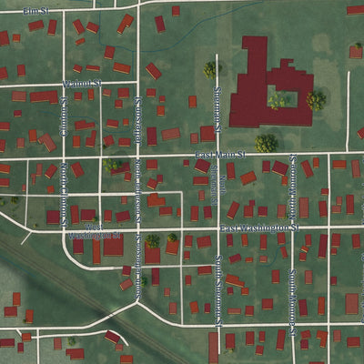Close-up of the map of Millersburg, Indiana print showing street and building detail