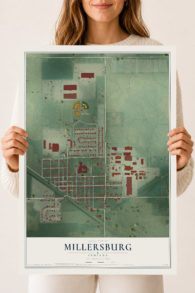 Map of Millersburg, Indiana, 18 x 24 inch unframed archival matte print