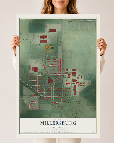 Map of Millersburg, Indiana, 24 x 36 inch unframed archival matte print