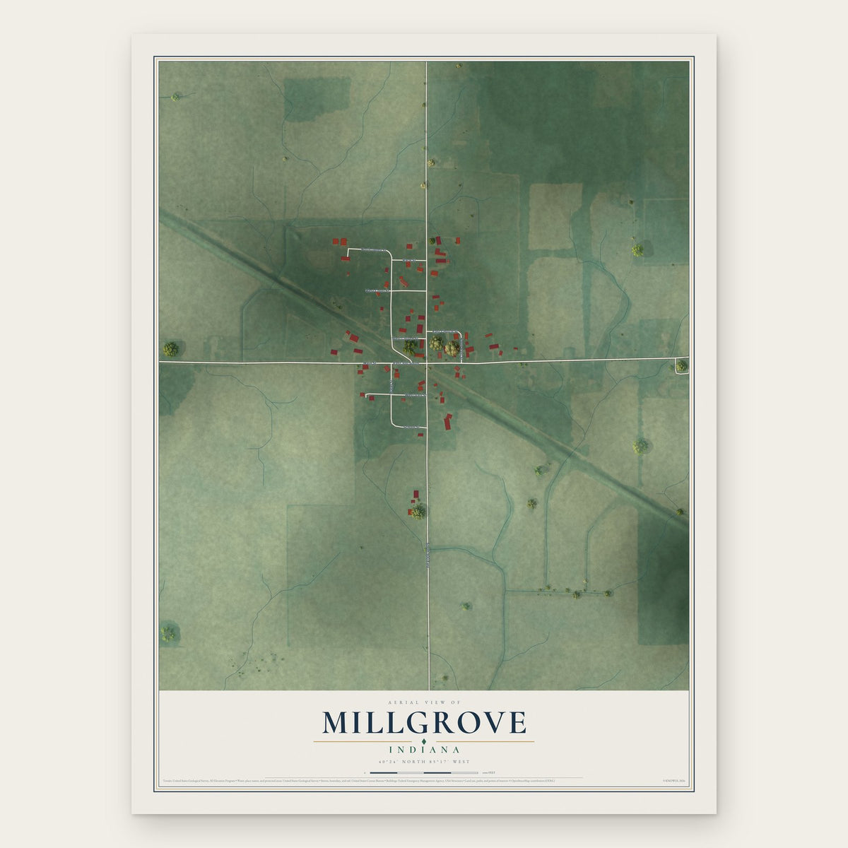 Millgrove, Indiana map print, the full design