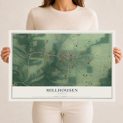 Map of Millhousen, Indiana, 12 x 18 inch unframed archival matte print