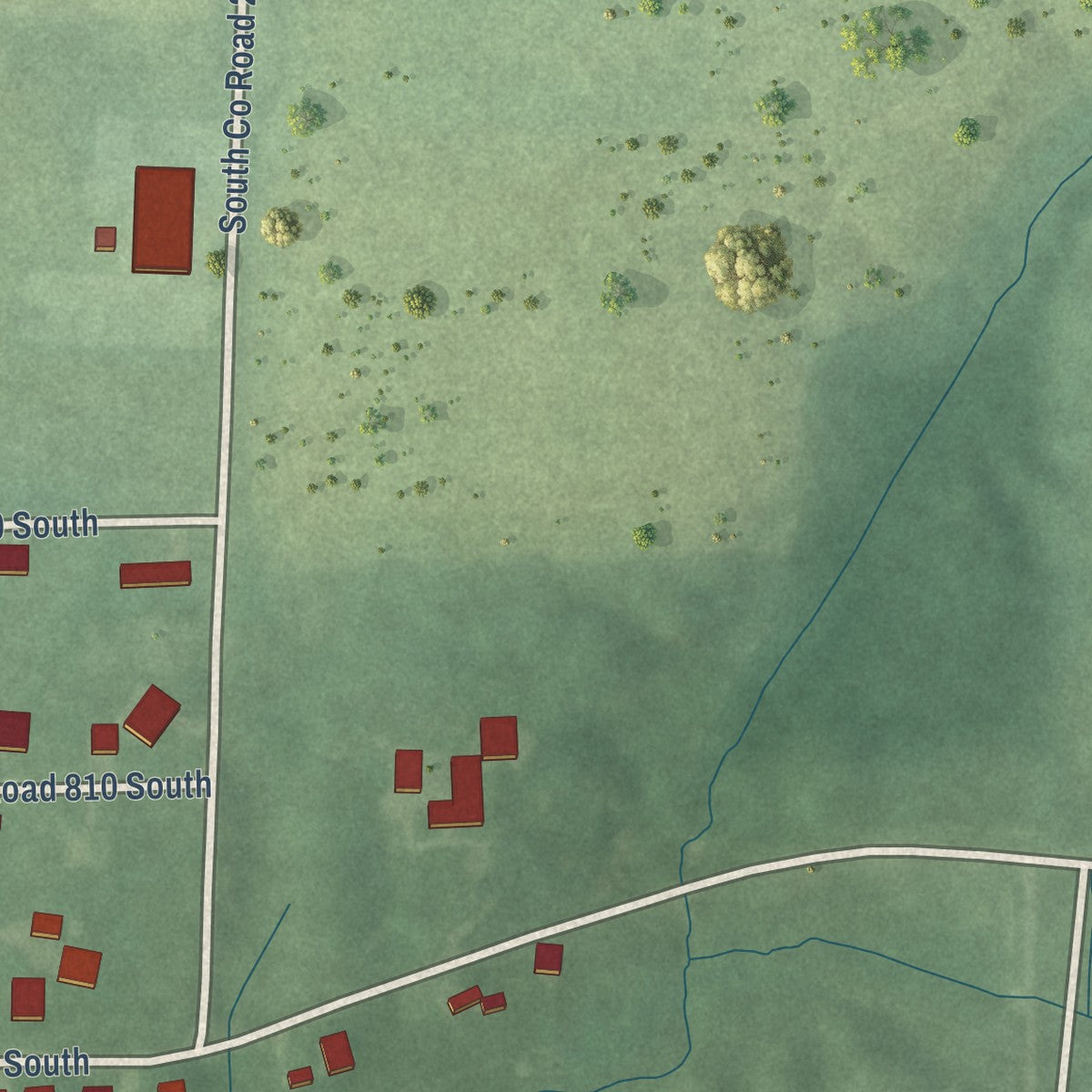 Second close-up of the map of Millhousen, Indiana print showing more streets and buildings
