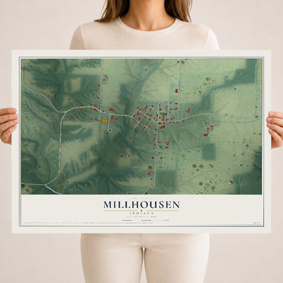 Map of Millhousen, Indiana, 18 x 24 inch unframed archival matte print