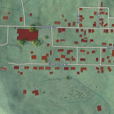 Second close-up of the map of Milltown, Indiana print showing more streets and buildings