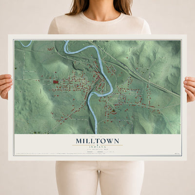 Map of Milltown, Indiana, 18 x 24 inch unframed archival matte print
