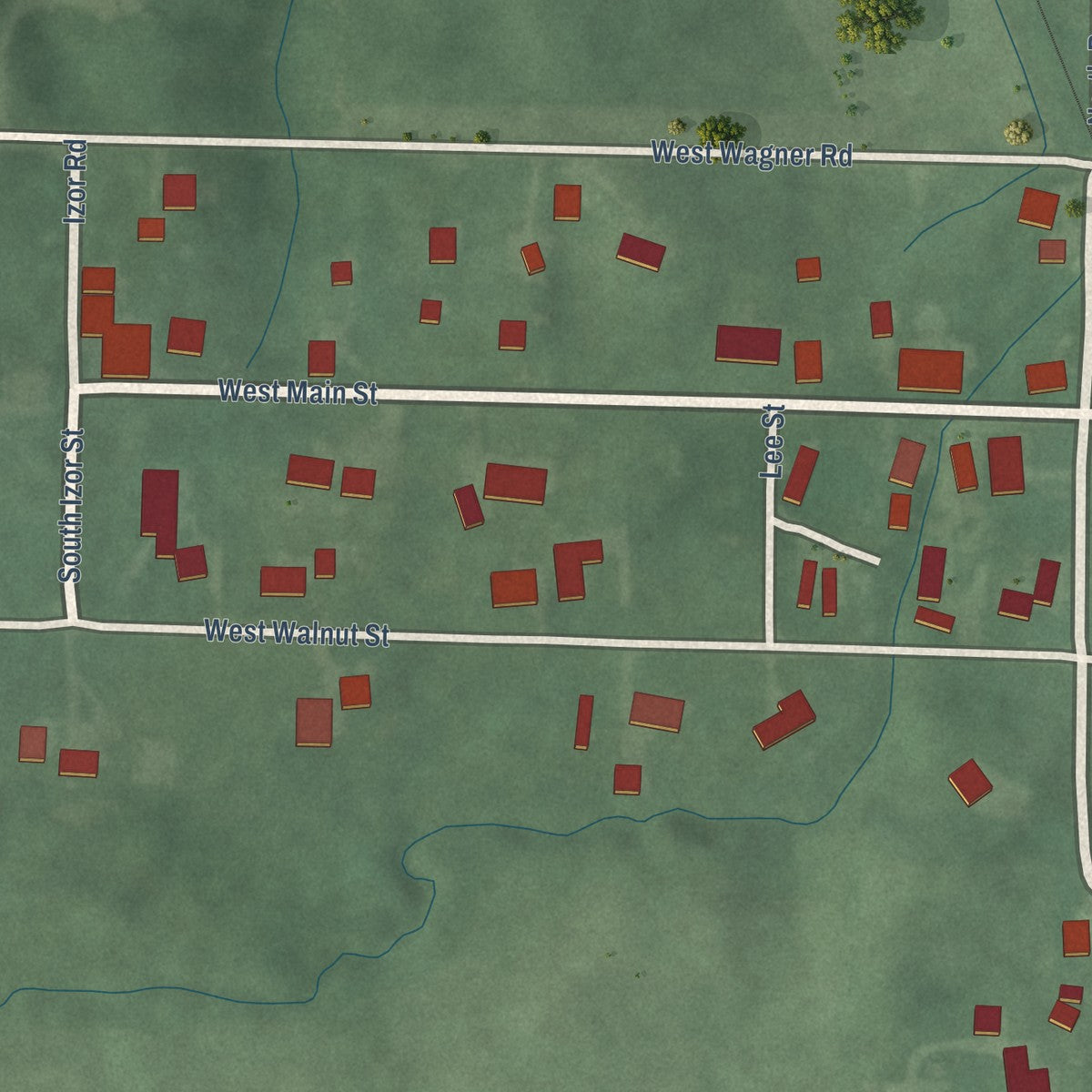 Second close-up of the map of Milton, Indiana print showing more streets and buildings