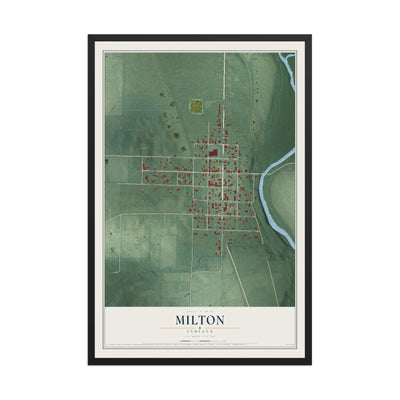 Map of Milton, Indiana, 12 x 18 inch print in a black wood frame
