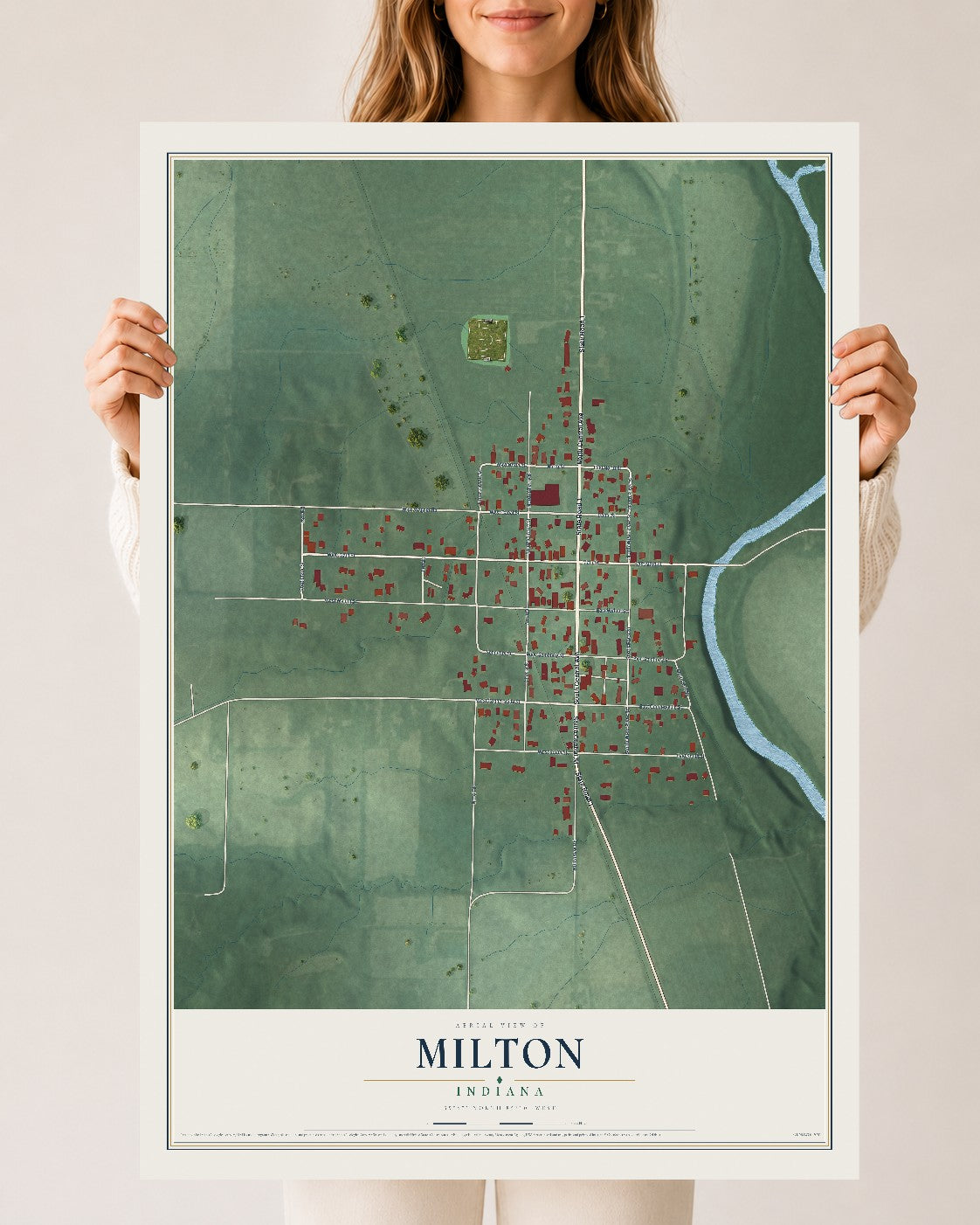 Map of Milton, Indiana, 24 x 36 inch unframed archival matte print