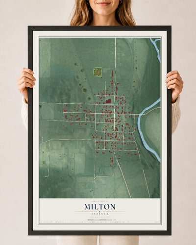 Map of Milton, Indiana, 24 x 36 inch print in a black wood frame