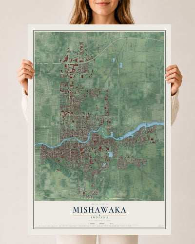 Map of Mishawaka, Indiana, 24 x 36 inch unframed archival matte print