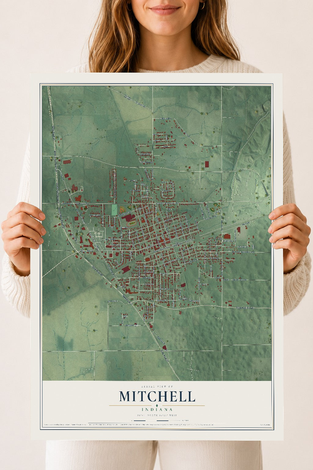 Map of Mitchell, Indiana, 18 x 24 inch unframed archival matte print