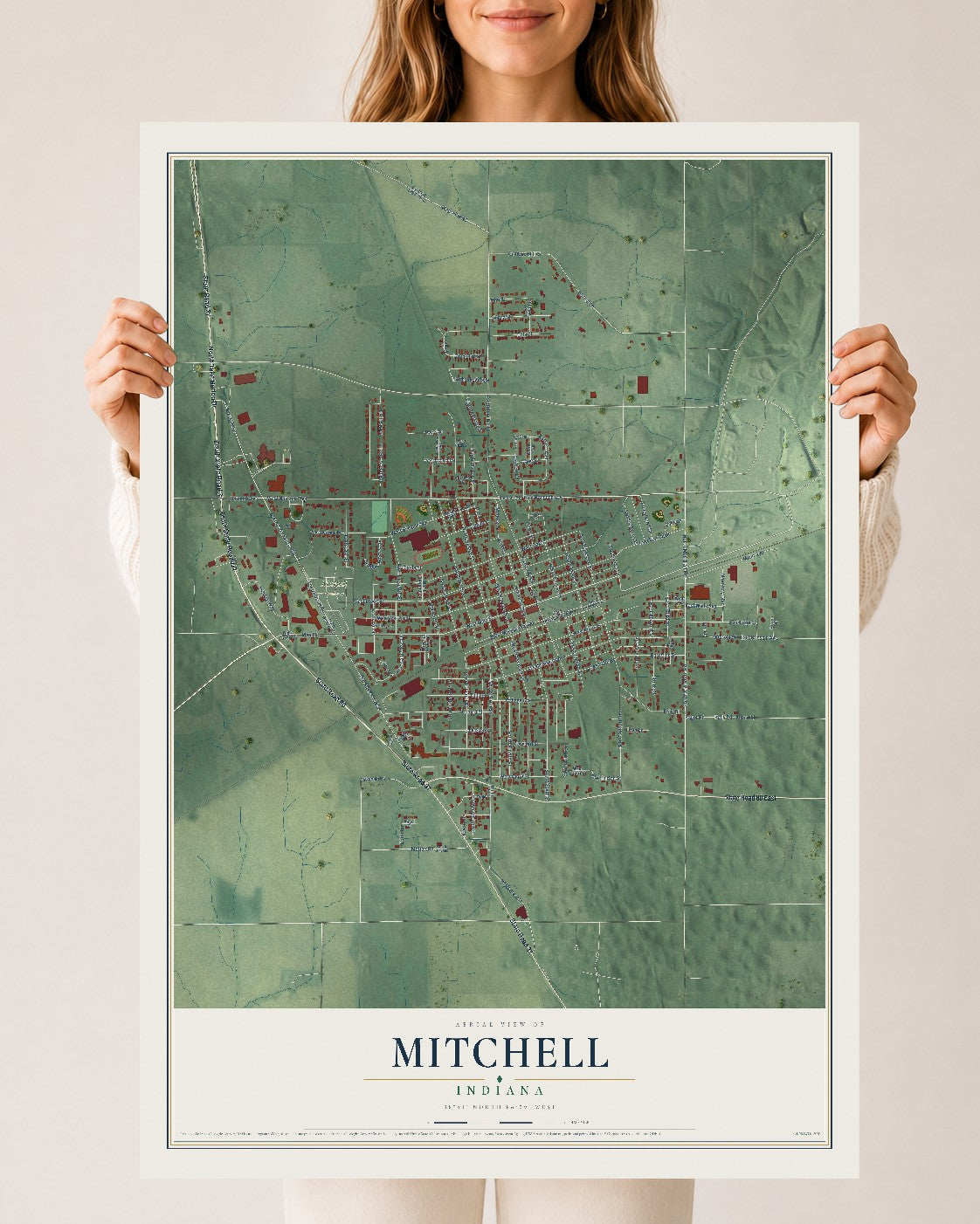 Map of Mitchell, Indiana, 24 x 36 inch unframed archival matte print