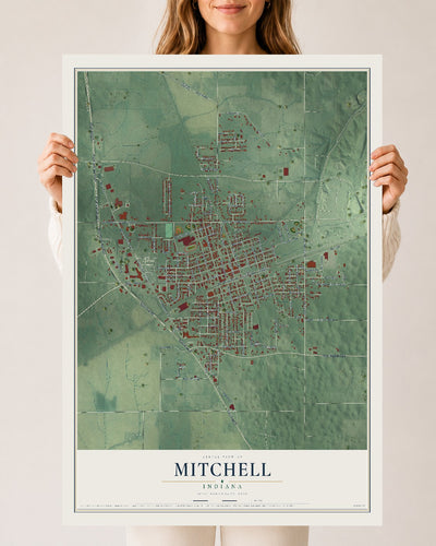 Map of Mitchell, Indiana, 24 x 36 inch unframed archival matte print