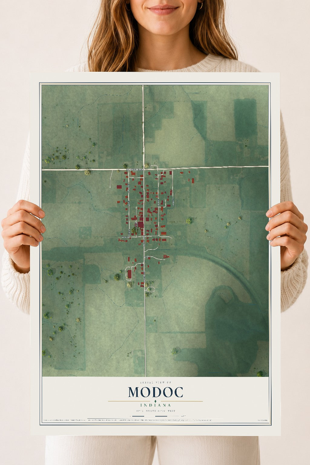 Map of Modoc, Indiana, 18 x 24 inch unframed archival matte print