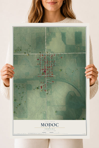 Map of Modoc, Indiana, 18 x 24 inch unframed archival matte print