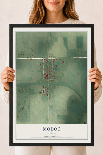 Map of Modoc, Indiana, 18 x 24 inch print in a black wood frame