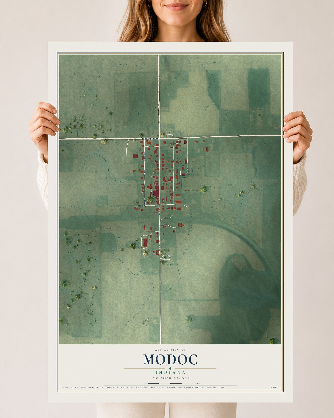 Map of Modoc, Indiana, 24 x 36 inch unframed archival matte print