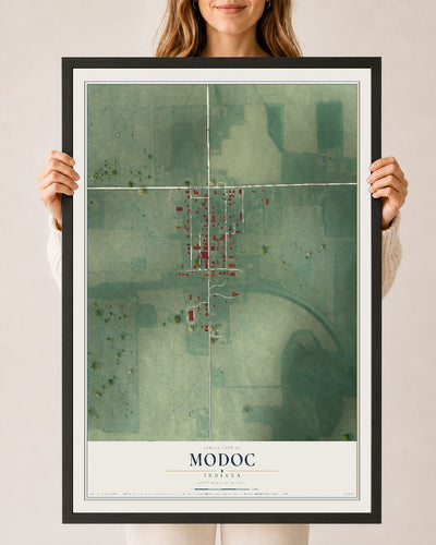 Map of Modoc, Indiana, 24 x 36 inch print in a black wood frame
