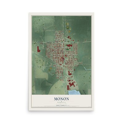 Map of Monon, Indiana, 12 x 18 inch unframed archival matte print