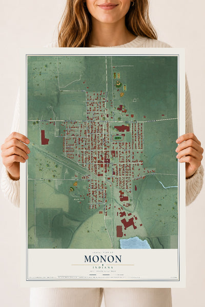 Map of Monon, Indiana, 18 x 24 inch unframed archival matte print