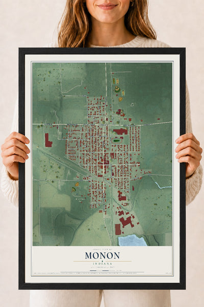 Map of Monon, Indiana, 18 x 24 inch print in a black wood frame