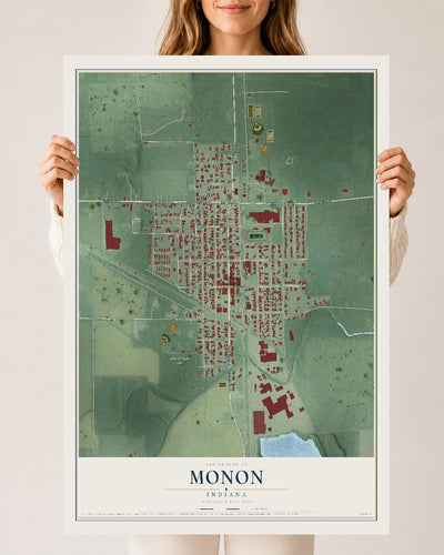 Map of Monon, Indiana, 24 x 36 inch unframed archival matte print