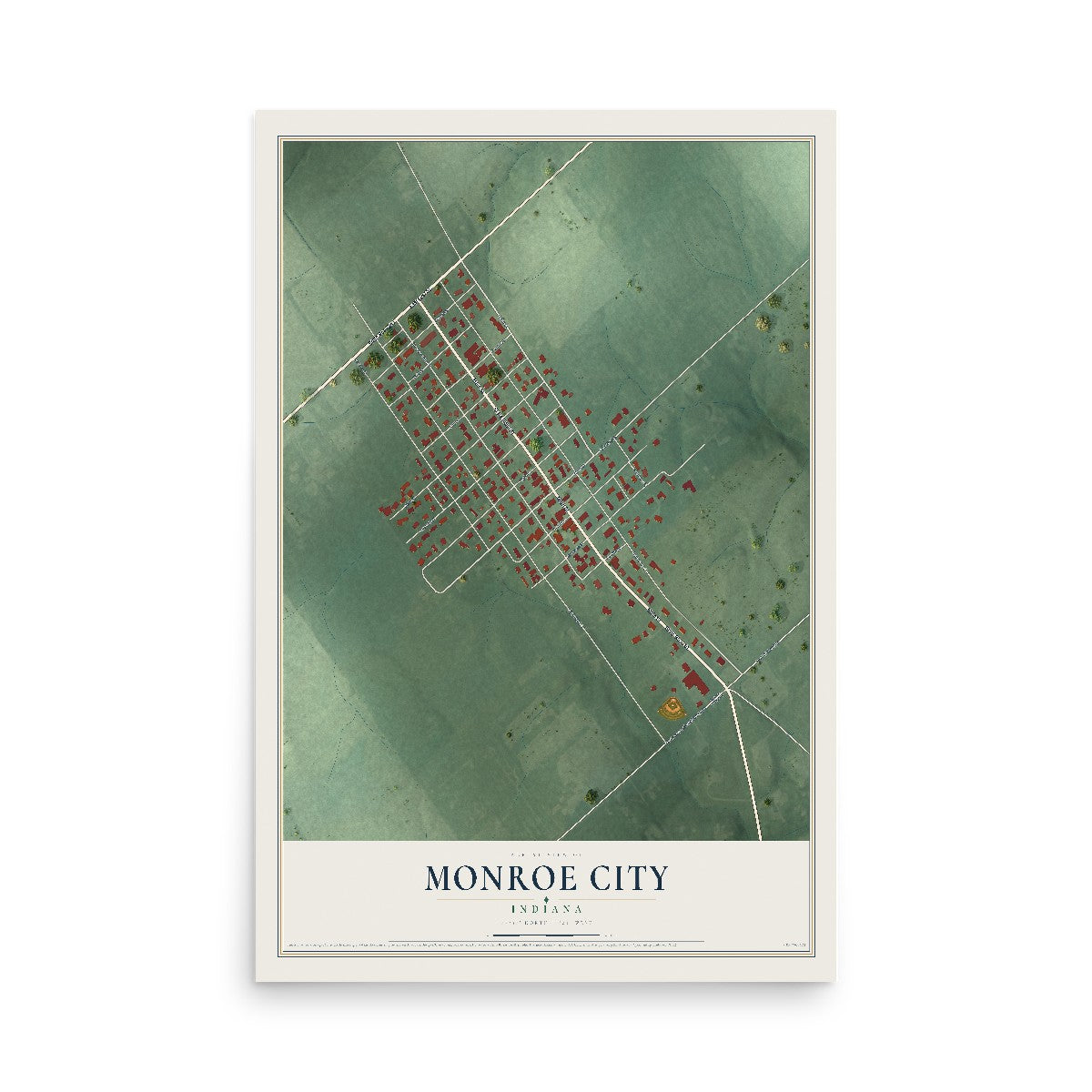 Map of Monroe City, Indiana, 12 x 18 inch unframed archival matte print