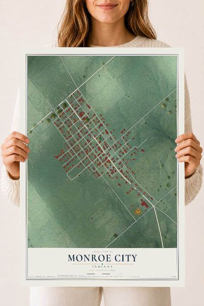 Map of Monroe City, Indiana, 18 x 24 inch unframed archival matte print