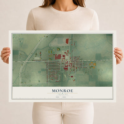 Map of Monroe, Indiana, 12 x 18 inch unframed archival matte print