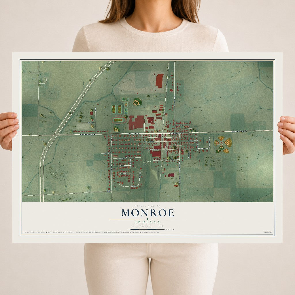 Map of Monroe, Indiana, 18 x 24 inch unframed archival matte print