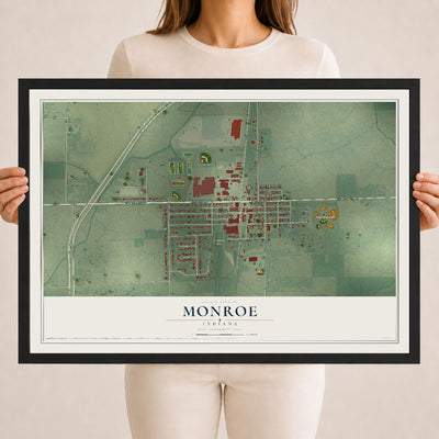 Map of Monroe, Indiana, 18 x 24 inch print in a black wood frame
