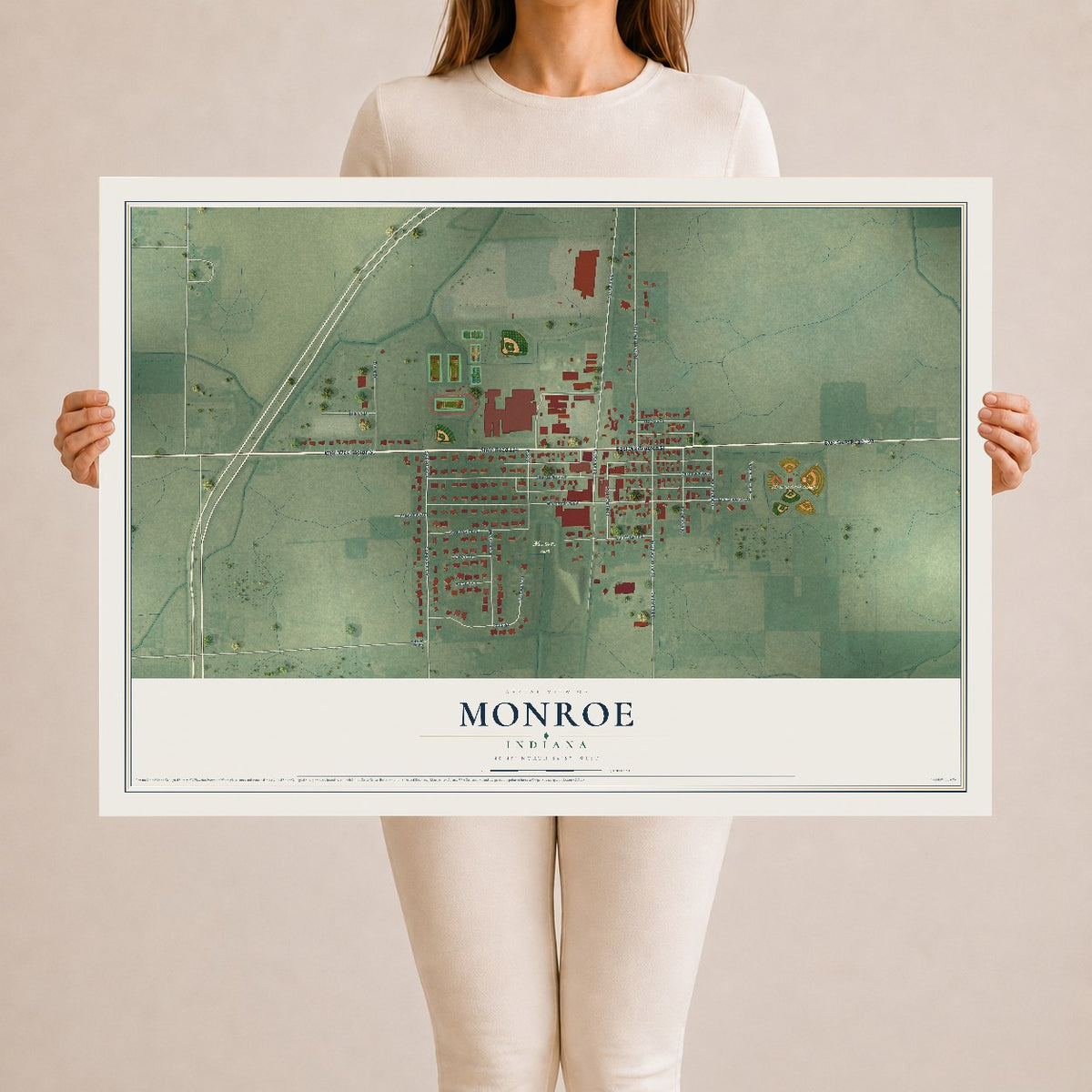 Map of Monroe, Indiana, 24 x 36 inch unframed archival matte print