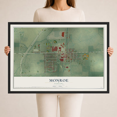 Map of Monroe, Indiana, 24 x 36 inch print in a black wood frame