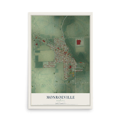 Map of Monroeville, Indiana, 12 x 18 inch unframed archival matte print