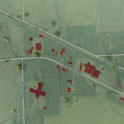 Second close-up of the map of Monroeville, Indiana print showing more streets and buildings