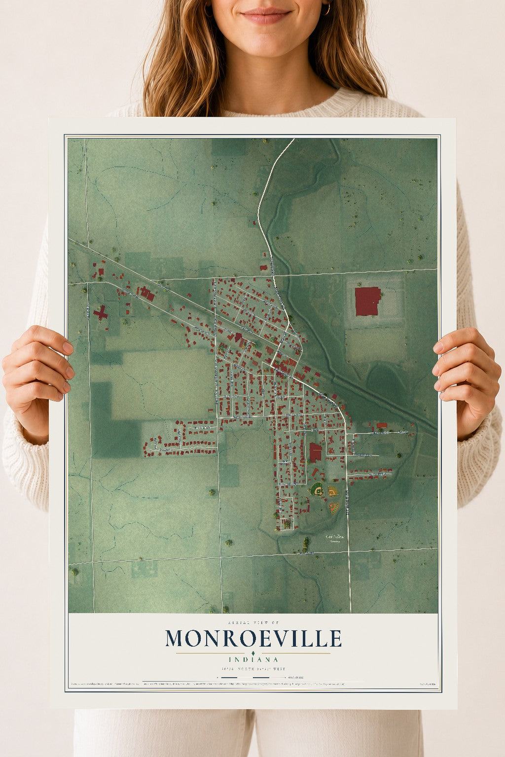 Map of Monroeville, Indiana, 18 x 24 inch unframed archival matte print