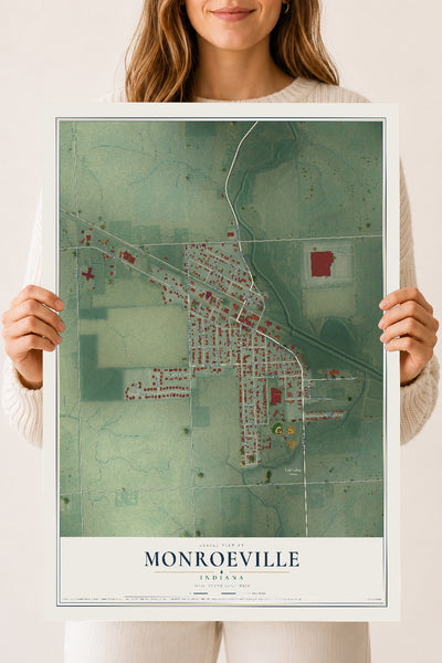Map of Monroeville, Indiana, 18 x 24 inch unframed archival matte print