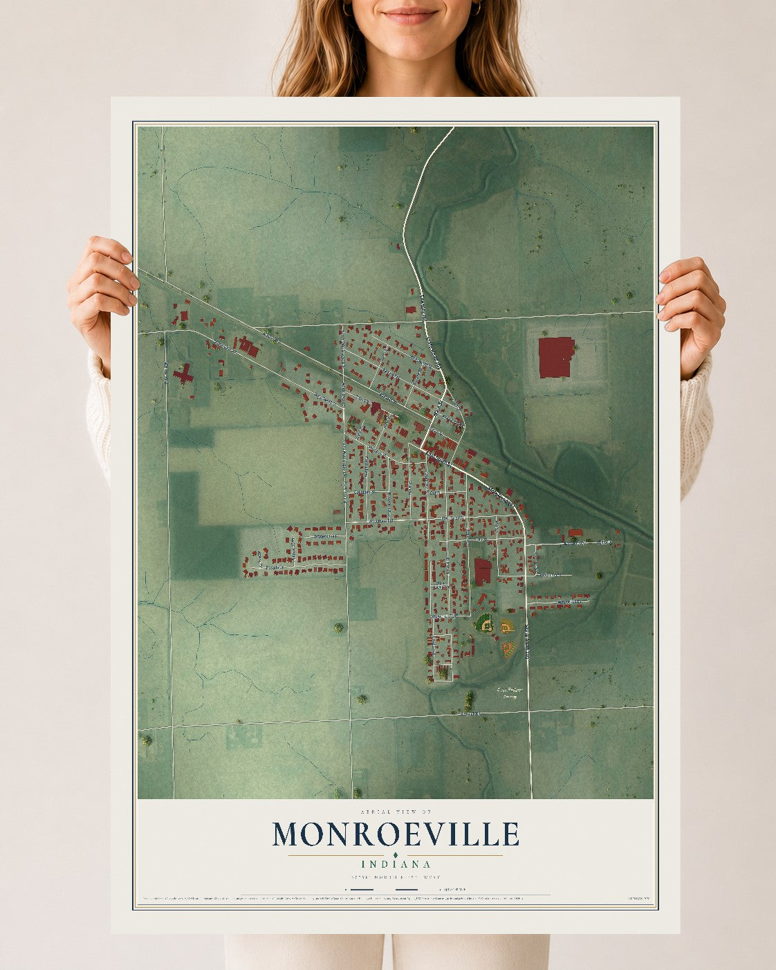 Map of Monroeville, Indiana, 24 x 36 inch unframed archival matte print