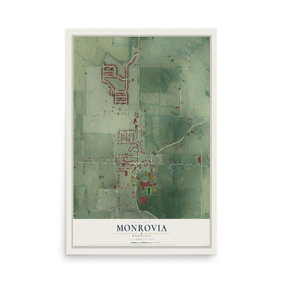 Map of Monrovia, Indiana, 12 x 18 inch unframed archival matte print