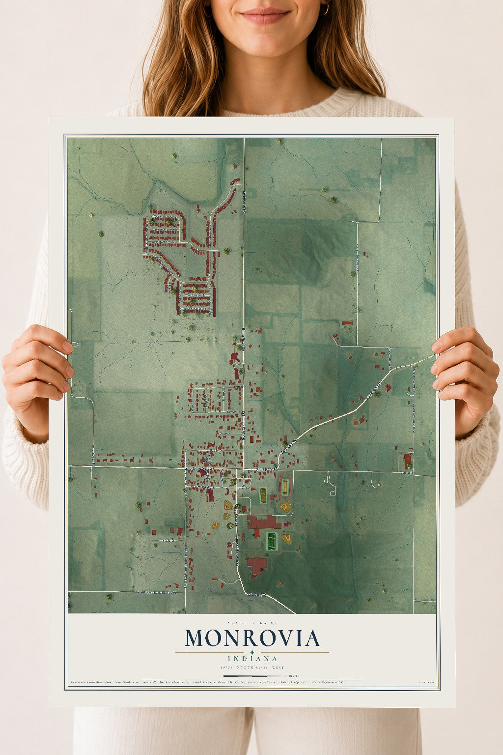 Map of Monrovia, Indiana, 18 x 24 inch unframed archival matte print