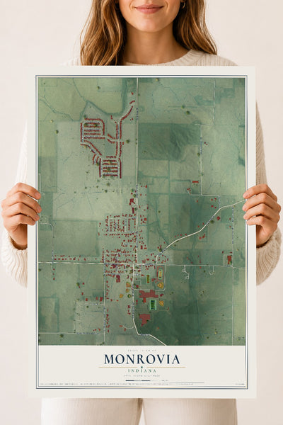 Map of Monrovia, Indiana, 18 x 24 inch unframed archival matte print