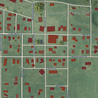Close-up of the map of Monterey, Indiana print showing street and building detail