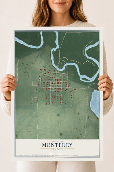 Map of Monterey, Indiana, 18 x 24 inch unframed archival matte print