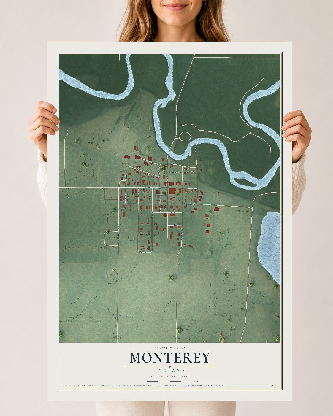 Map of Monterey, Indiana, 24 x 36 inch unframed archival matte print